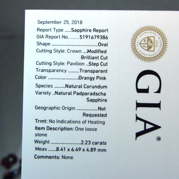GIA Certified Unheated Padparadscha Sapphire Sri Lanka 2.23 ct  Litnon.com