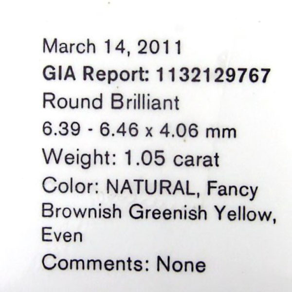 GIA Certified Natural Fancy Yellow Diamond 1.05ct.  Litnon.com