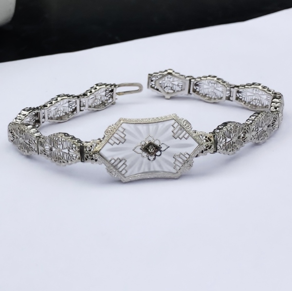 Antique 14kt Filigree White Gold Bracelet  Litnon.com