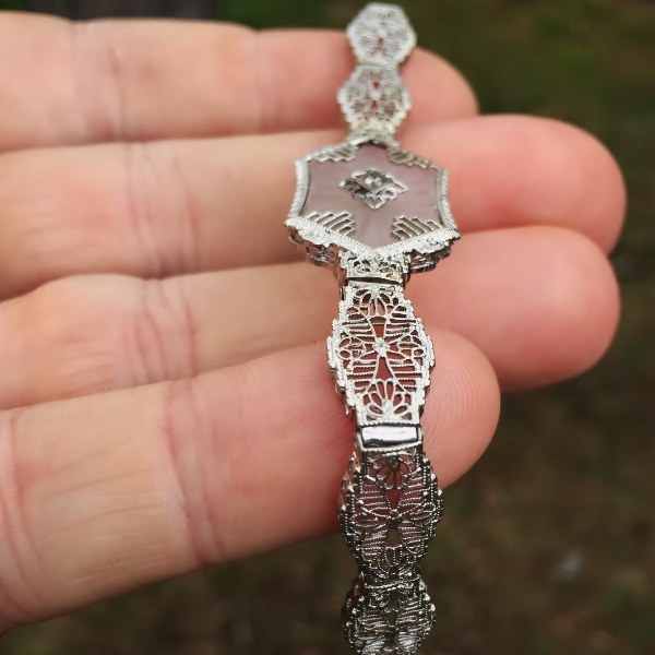 Antique 14kt Filigree White Gold Bracelet  Litnon.com