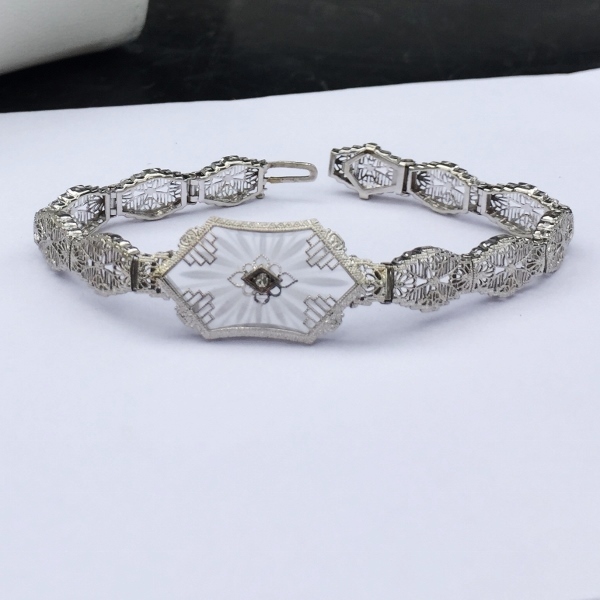 Antique 14kt Filigree White Gold Bracelet  Litnon.com