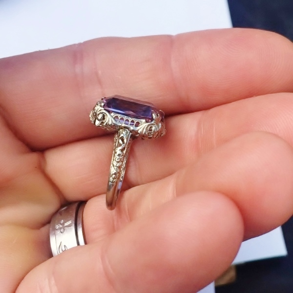 Antique 14kt White Gold Filigree Amethyst Ring  Litnon.com