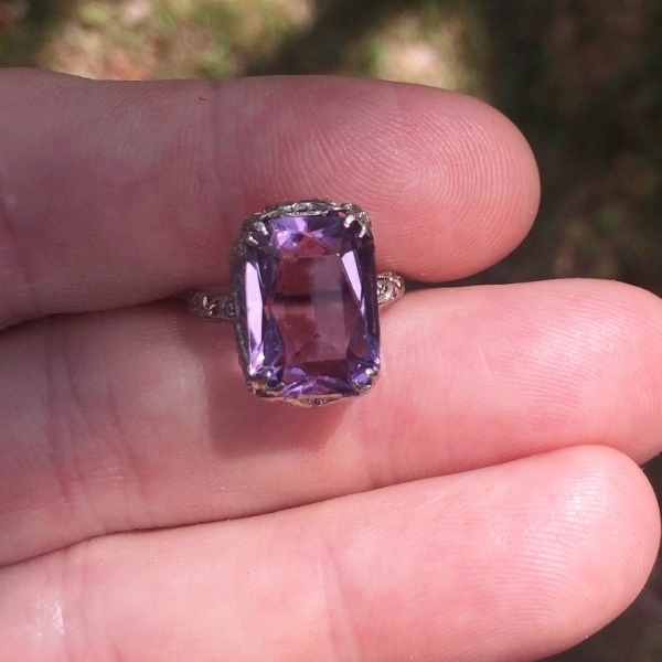Antique 14kt White Gold Filigree Amethyst Ring  Litnon.com