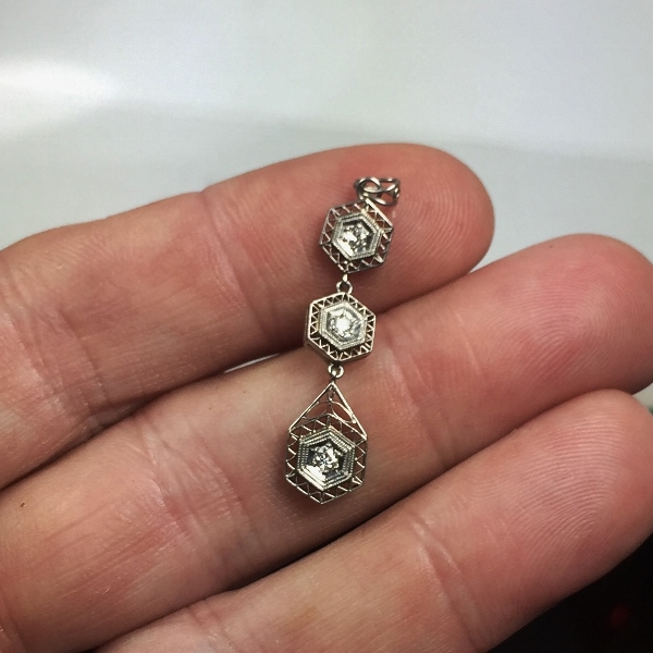 Antique Victorian 14kt Gold Filigree Diamond Pendant  Litnon.com