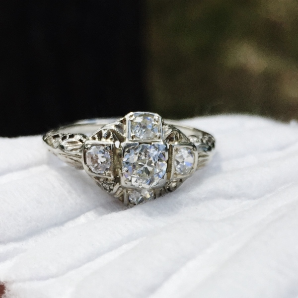 Antique 14kt White Gold Filigree Diamond Ring  Litnon.com