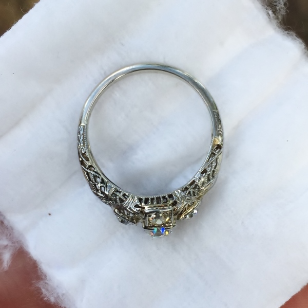 Antique 14kt White Gold Filigree Diamond Ring  Litnon.com