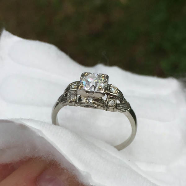 Antique 18kt White Gold Euro Cut Diamond Ring  Litnon.com