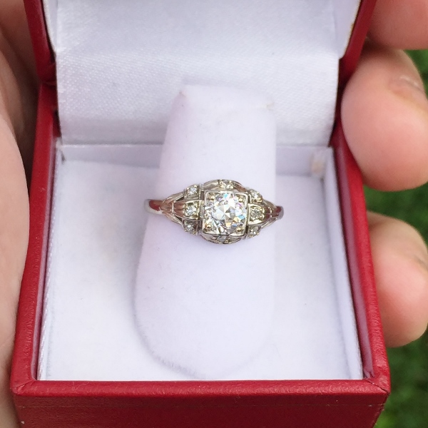 Antique 18kt White Gold Euro Cut Diamond Ring  Litnon.com