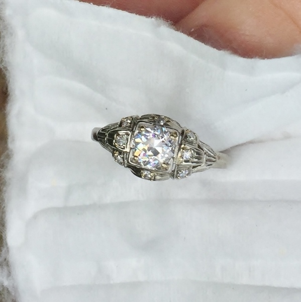 Antique 18kt White Gold Euro Cut Diamond Ring  Litnon.com