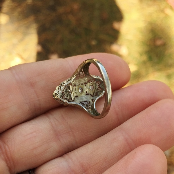 Antique 18kt White Gold Filigree Diamond Ring  Litnon.com