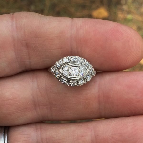 Antique 14kt White Gold Filigree Diamond Ring  Litnon.com