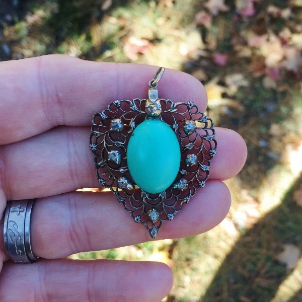 Antique Georgian Period Persian Turquoise Diamond Pendant  Litnon.com