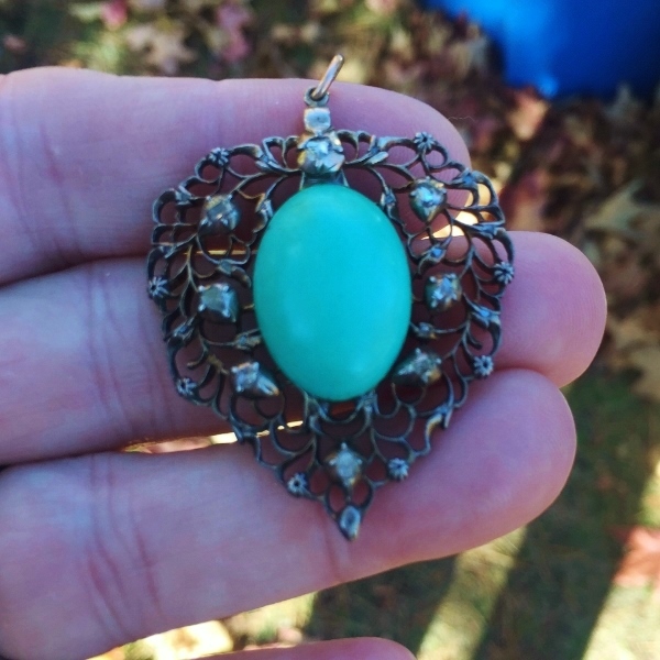 Antique Georgian Period Persian Turquoise Diamond Pendant  Litnon.com