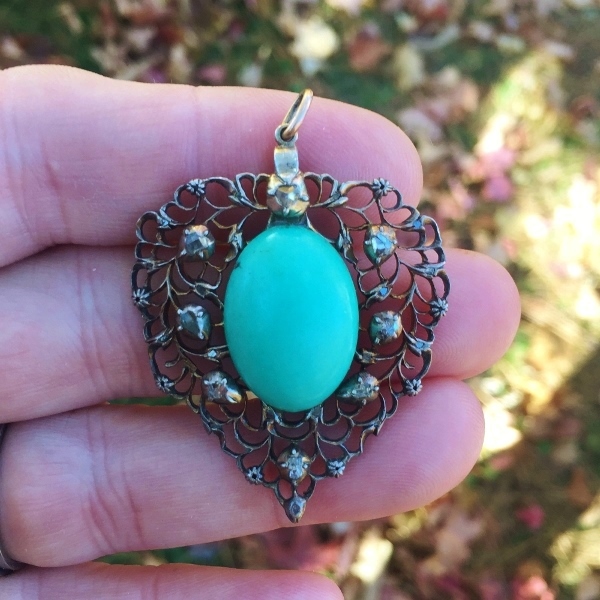 Antique Georgian Period Persian Turquoise Diamond Pendant  Litnon.com