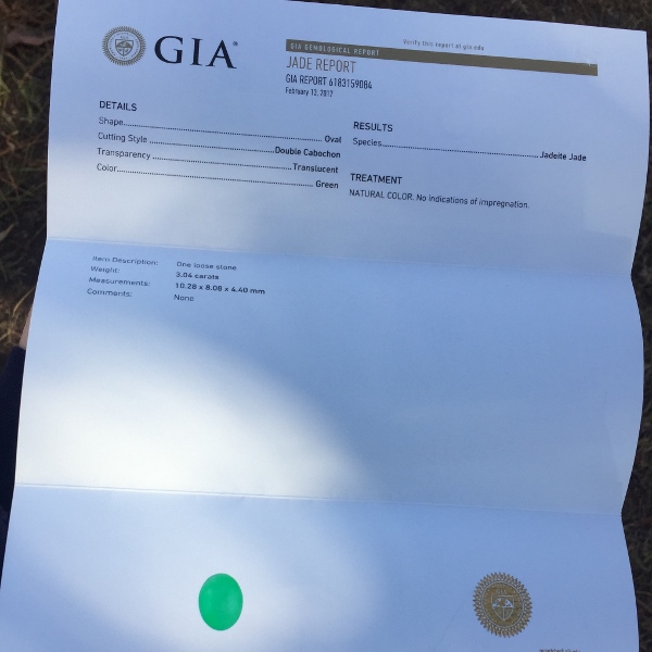 GIA Certified Natural Green Burmese Jadeite 3.04 ct.  Litnon.com