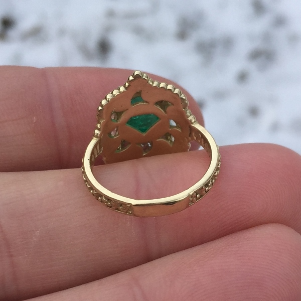 Natural Colombian Emerald Cab and Rose Cut Diamond Ring 18kt  Litnon.com