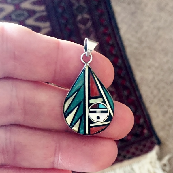 Vintage Signed Zuni Native American Sterling Pendant and Earrings  Litnon.com