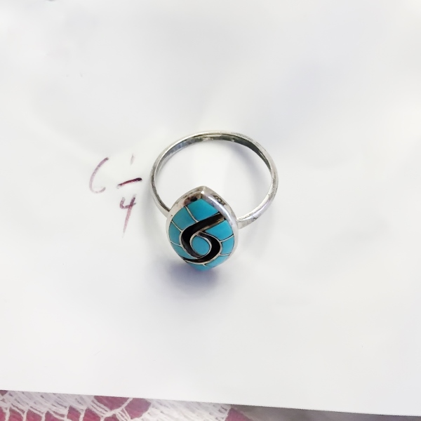 Vintage Zuni Native American Sterling Silver Onyx and Turquoise Ring  Litnon.com