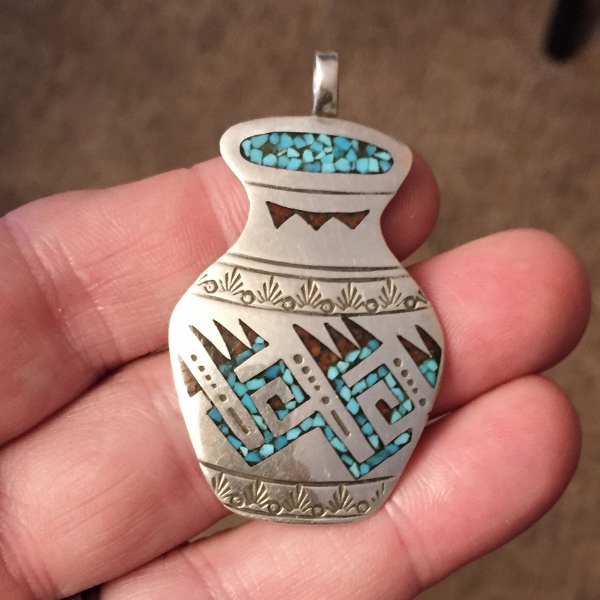 Vintage Navaho Native American Sterling Silver Inlay Pendant  Litnon.com