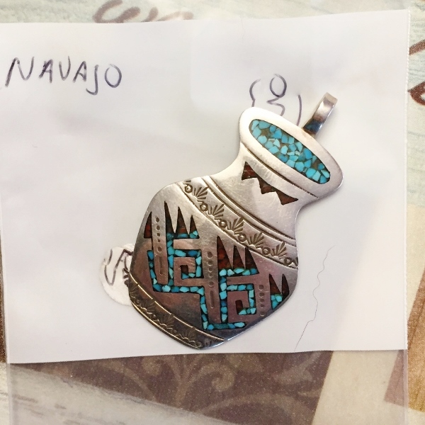 Vintage Navaho Native American Sterling Silver Inlay Pendant  Litnon.com