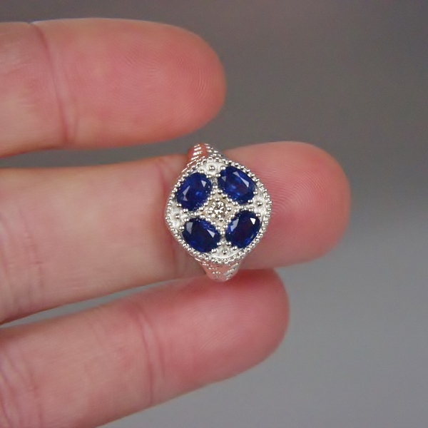 USA Made Sterling Silver Sapphire and Diamond Accent Ring  Litnon.com