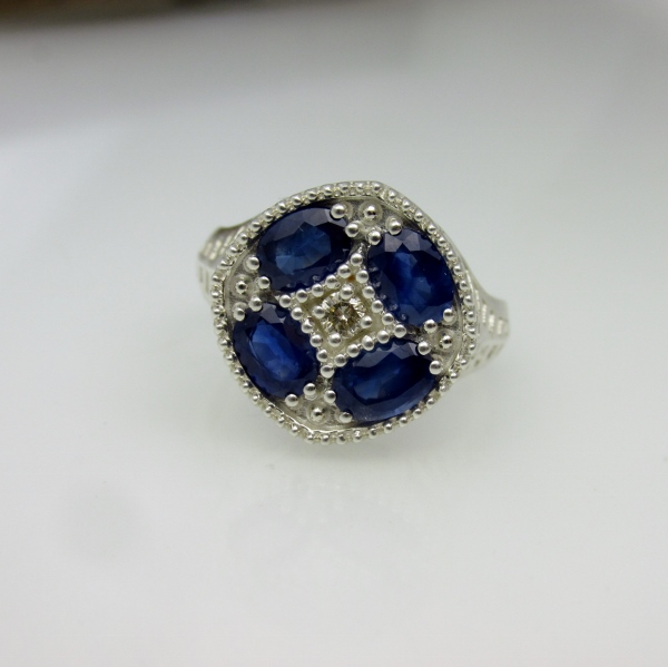 USA Made Sterling Silver Sapphire and Diamond Accent Ring  Litnon.com
