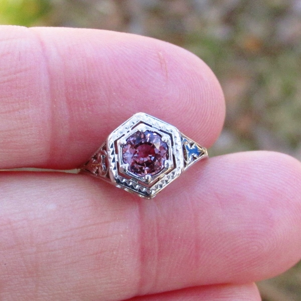 Antique 18kt Filigree White Gold Diamond and Purple Sapphire Ring  Litnon.com