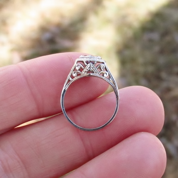 Antique 18kt Filigree White Gold Diamond and Purple Sapphire Ring  Litnon.com