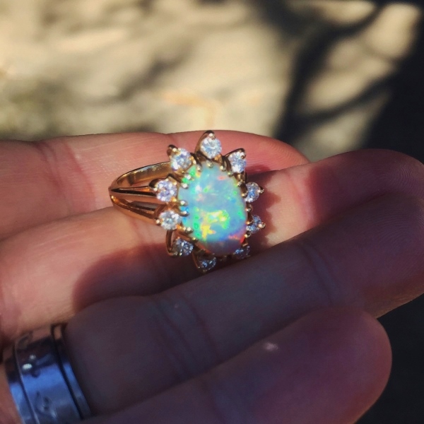 Color and Fire Australian Opal and Diamond Ring 14kt  Litnon.com