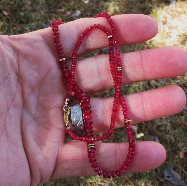 Ruby Red Spinel and 14 kt Rondell Bead Necklace 19