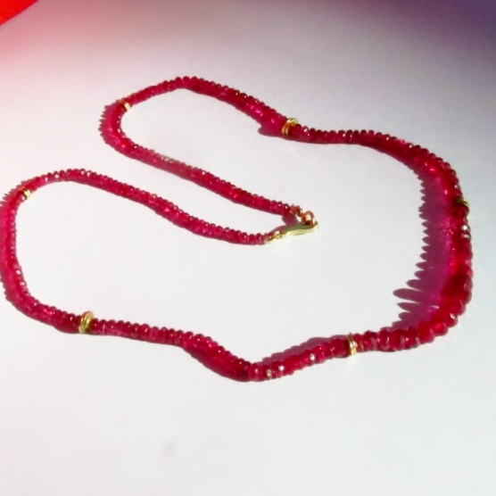 Ruby Red Spinel and 14 kt Rondell Bead Necklace 19