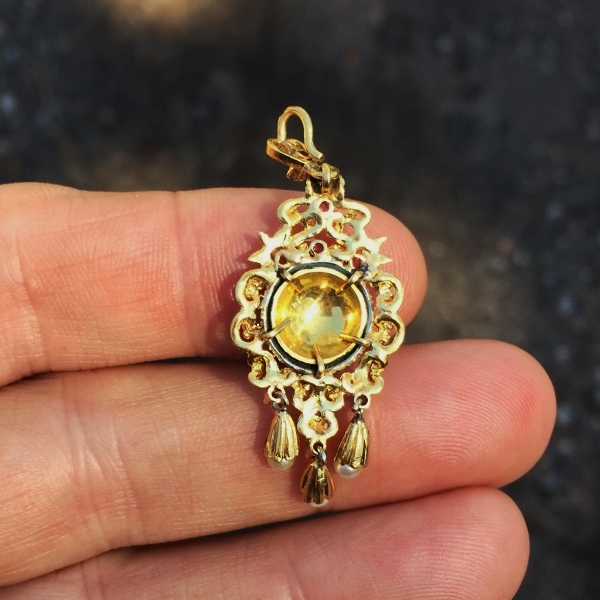 Antique Georgian Period 18 kt Pearl Ruby and Enamel Pendant GL Litnon.com