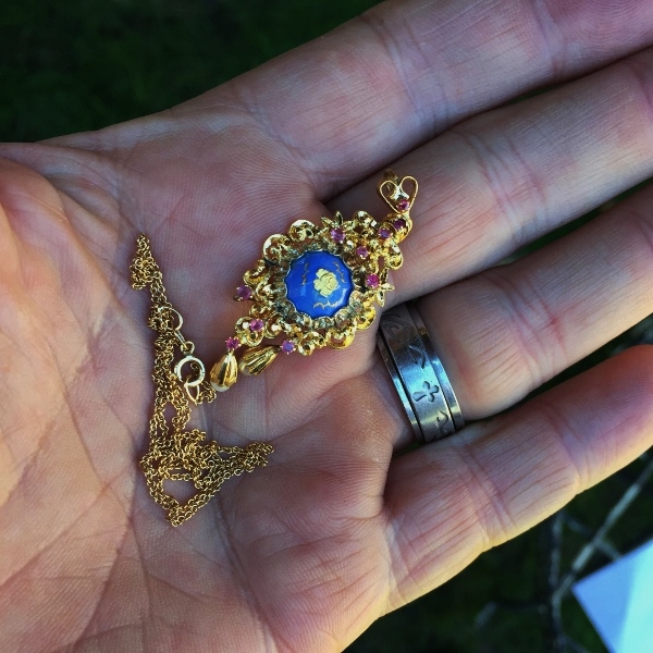 Antique Georgian Period 18 kt Pearl Ruby and Enamel Pendant GL Litnon.com