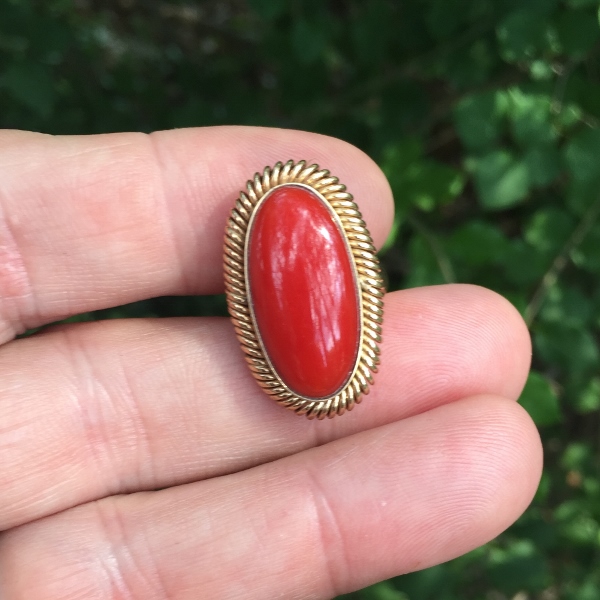 Antique Sardinian Ox Blood Coral 14kt Gold Ring  Litnon.com