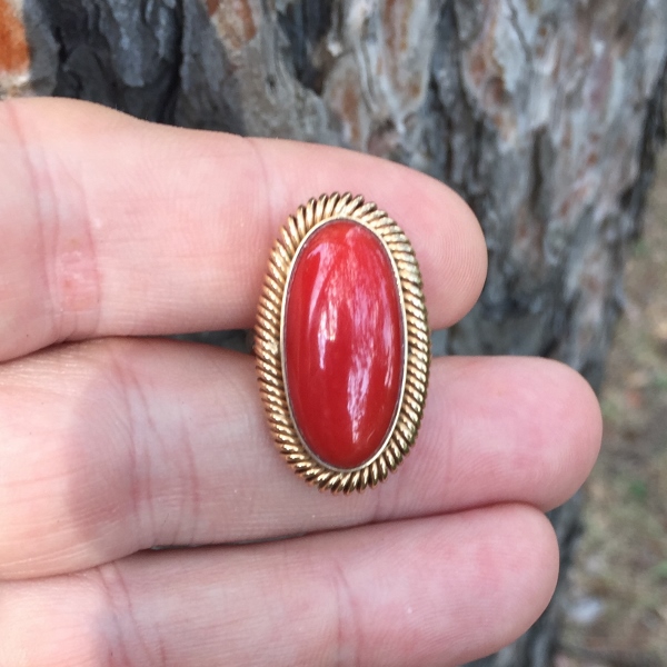 Antique Sardinian Ox Blood Coral 14kt Gold Ring  Litnon.com