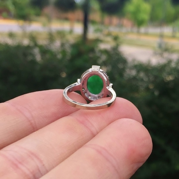 Vintage Green Jadeite Palladium Diamond Ring GL Litnon.com