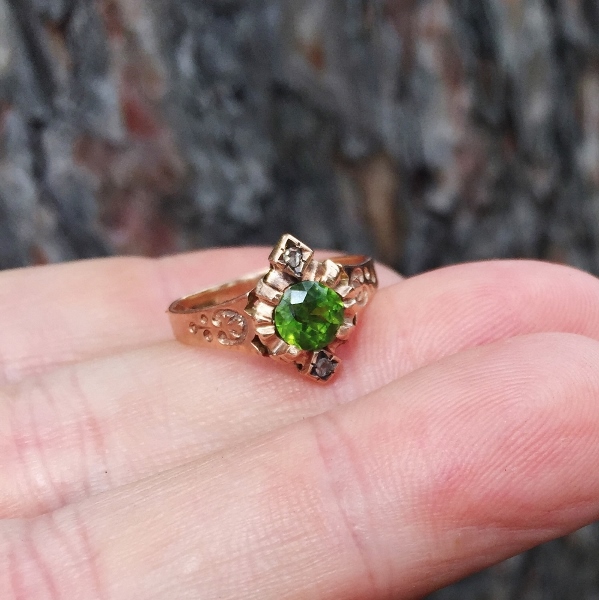 Antique Russian Demantoid and Rose Cut Diamond Ring Litnon.com