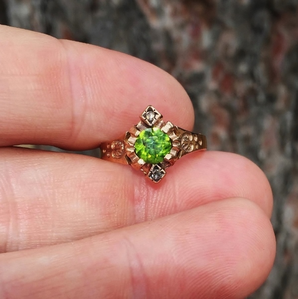 Antique Russian Demantoid and Rose Cut Diamond Ring Litnon.com