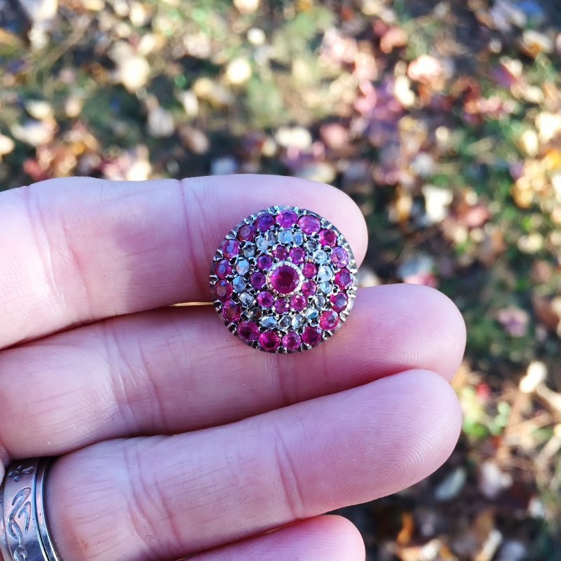 Antique 14kt Gold Burmese Ruby and Point Cut Diamond Brooch  Litnon.com