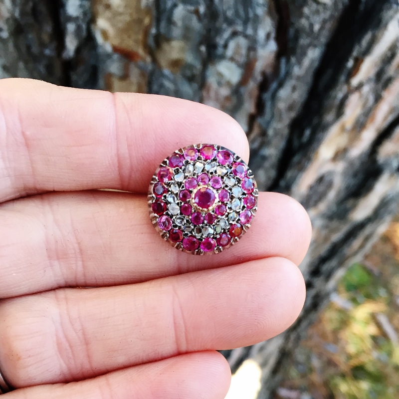 Antique 14kt Gold Burmese Ruby and Point Cut Diamond Brooch  Litnon.com