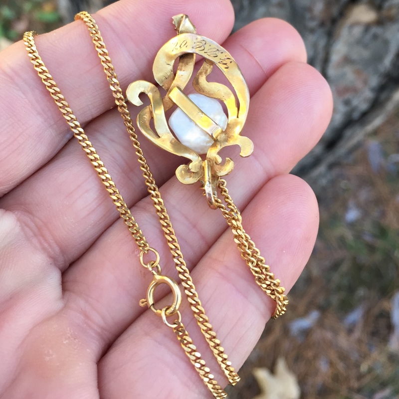 Art Deco Fresh Water Pearl 14 kt. Pendant and Chain  Litnon.com