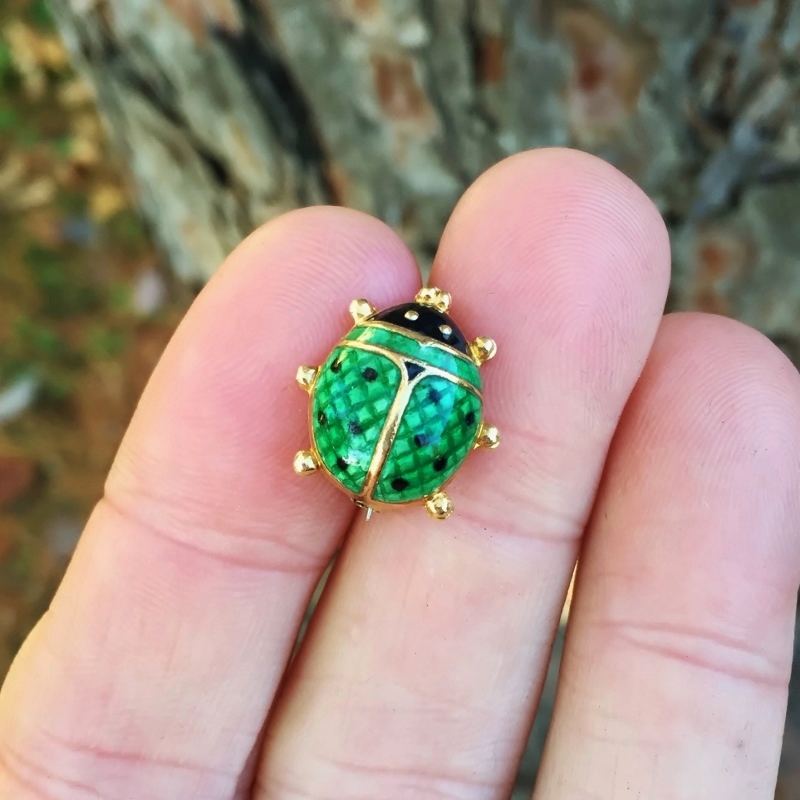 Antique 14 Karat Enamel Lady Bug Pin From Italy  Litnon.com