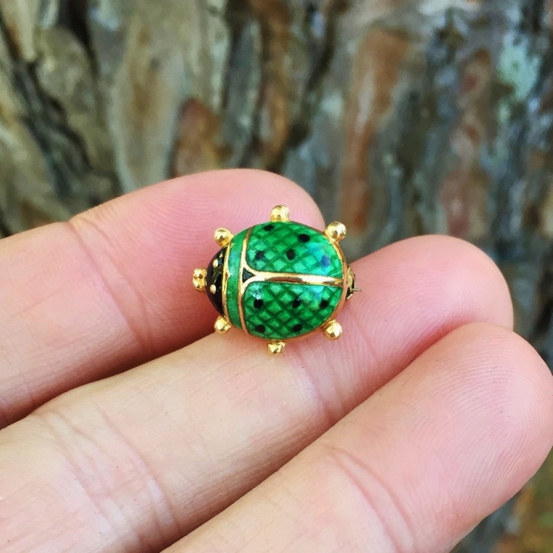 Antique 14 Karat Enamel Lady Bug Pin From Italy  Litnon.com