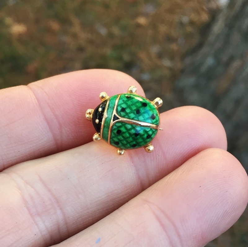 Antique 14 Karat Enamel Lady Bug Pin From Italy  Litnon.com