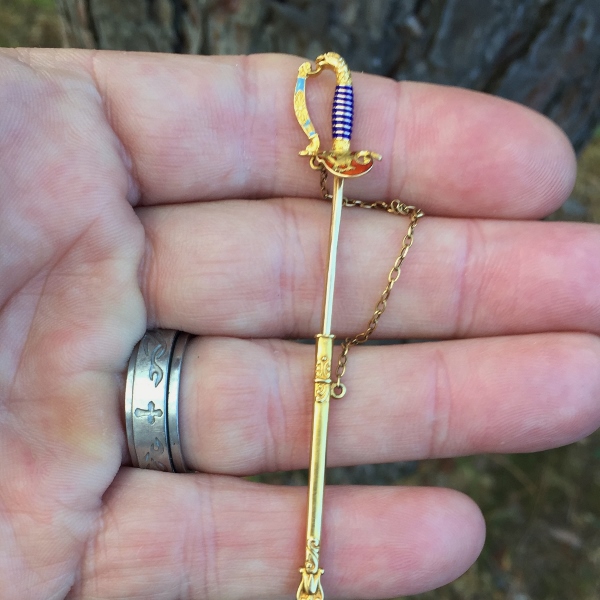 Antique Victorian 14 karat Enamel Sword Jabot Pin and Scabbard GL Litnon.com