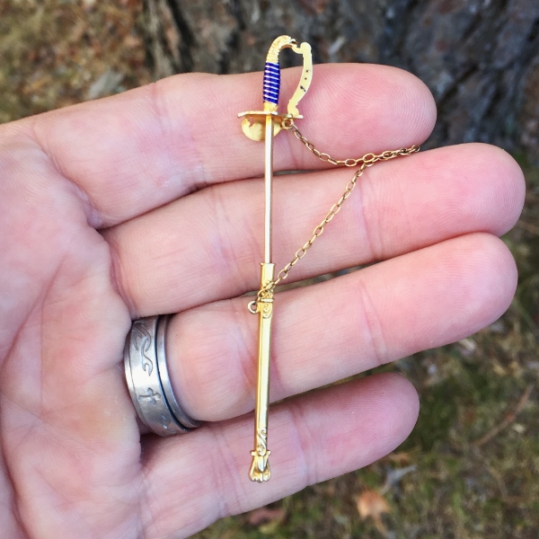 Antique Victorian 14 karat Enamel Sword Jabot Pin and Scabbard GL Litnon.com