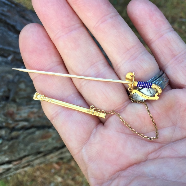 Antique Victorian 14 karat Enamel Sword Jabot Pin and Scabbard GL Litnon.com