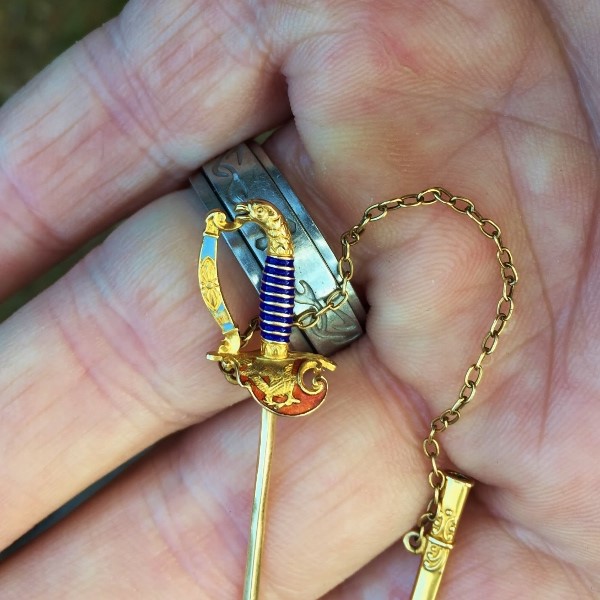 Antique Victorian 14 karat Enamel Sword Jabot Pin and Scabbard GL Litnon.com