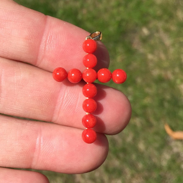 Vintage 14 karat Sardinian Red Coral Cross  Litnon.com