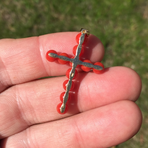 Vintage 14 karat Sardinian Red Coral Cross  Litnon.com